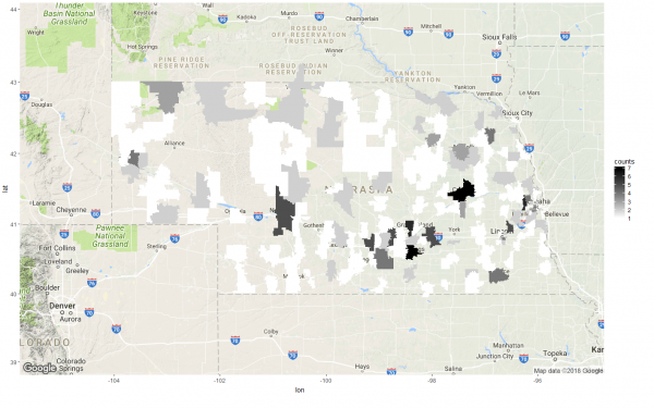 Nebraska Map with Participant concentrations
