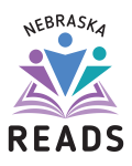 Nebraska Reads logo abstract book with pages coming out that look like people.