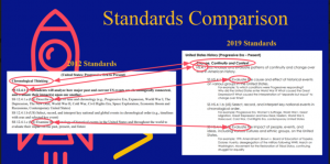Standards comparison slide from the presentation on the 2019 social studies standards and the standards instructional tool