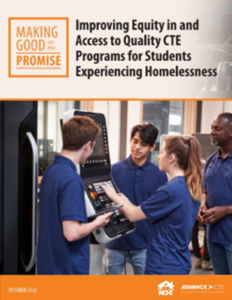 A link to the Advance CTE blog post, Improving Equity in and Access to Quality CTE Programs for Students Experiencing Homelessness