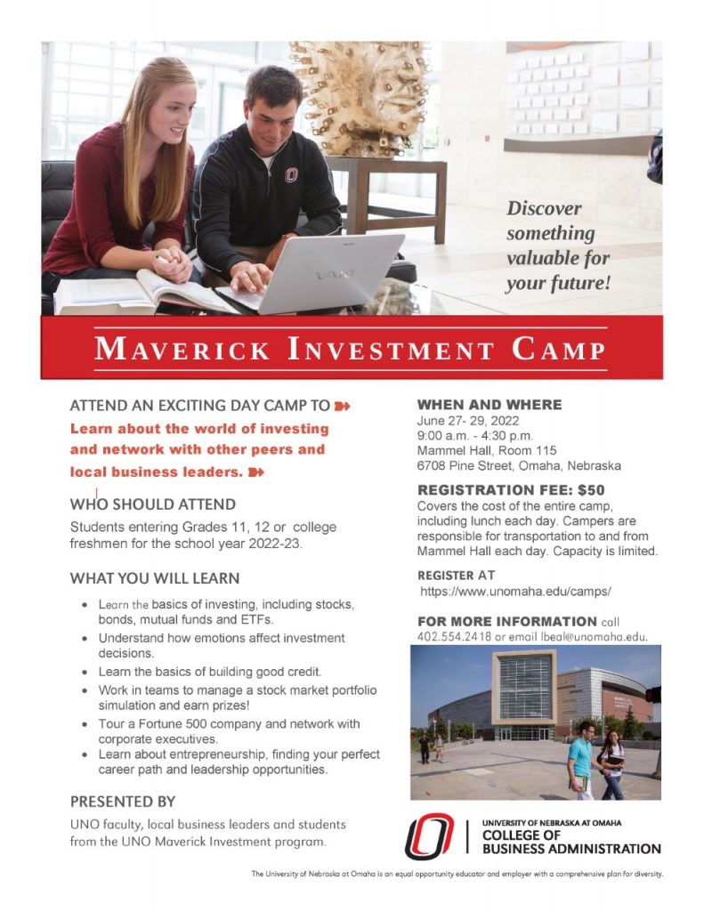 Description about the UNO Maverick Investment Camp opportunity for students