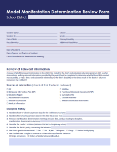 Decorative Purposes Only - Image is of the Front Page of the Model Manifestation Determination Review Form. Image links directly to the document.