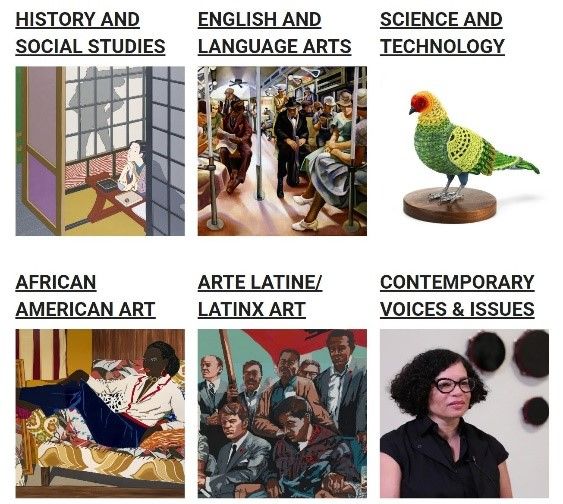 photo of areas offered by SAAM including history, English, Science, African American Art, Latino Art, and Contemporary Art