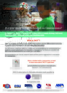 Poster about concussion education, advertising TACT- an online educational resource for teachers to help provide differentiated instruction to students with concussions.