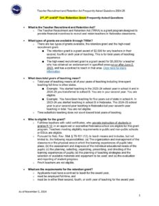 TRRA FAQ 2nd 4th 6th Year Retention Grant 2024-25