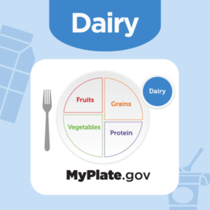 MyPlate graphic highlighting the Dairy food group.