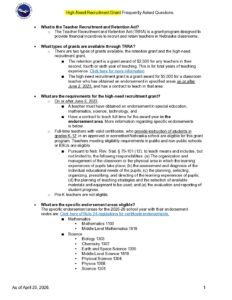 TRRA FAQ Recruitment Grant High Needs 2026.4.20