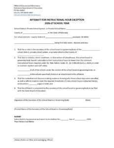 Affidavit for Instructional Hour Exception 26-27