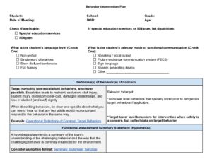 Decorative Purposes Only - Image is of the Front Page of the BIP Template for Intensive Support Needs. Image links directly to the document.